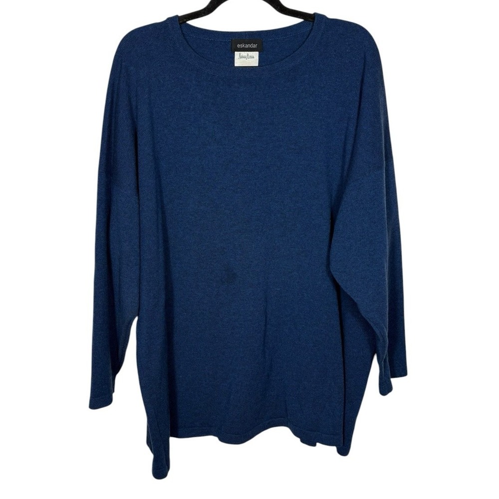 Eskandar Women's Navy Crewneck Sweater Oversized One Size Lagenlook